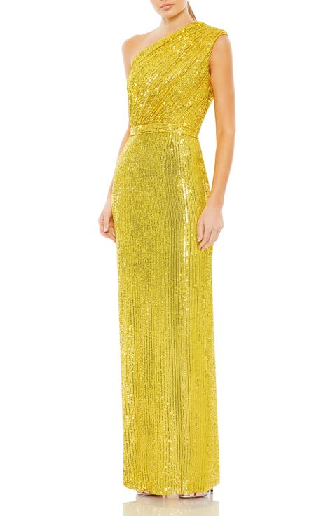 Women’s One Shoulder Ruched Sequin Evening Gown