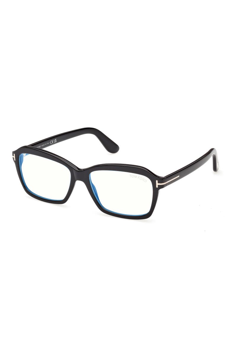 54mm Rectangular Optical Glasses, Alternate, color, SHINY BLACK / T LOGO