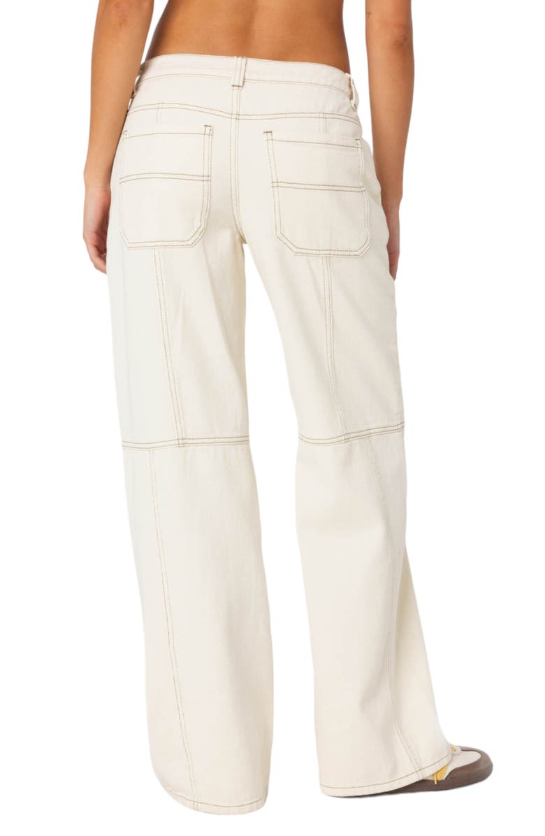 EDIKTED Contrast Stitch Wide Leg Jeans, Alternate, color, Cream