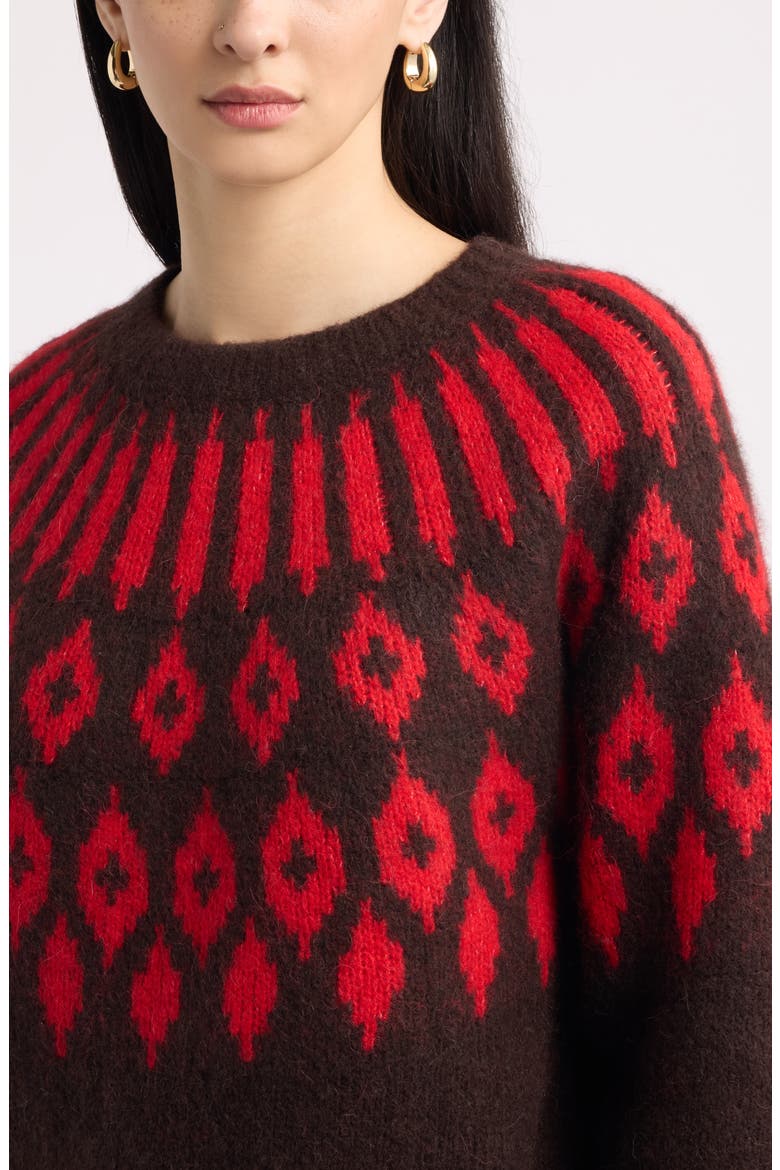 Fair Isle Crewneck Sweater, Alternate, color, BROWN M- RED DIAMOND FAIRISLE