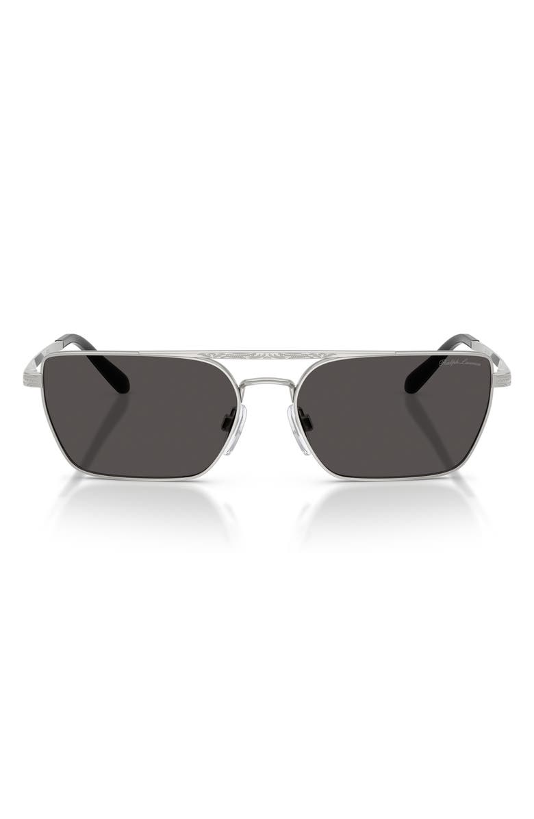 Ralph Lauren 58mm Rectangle Sunglasses, Main, color, Shiny Silver / Dark Grey