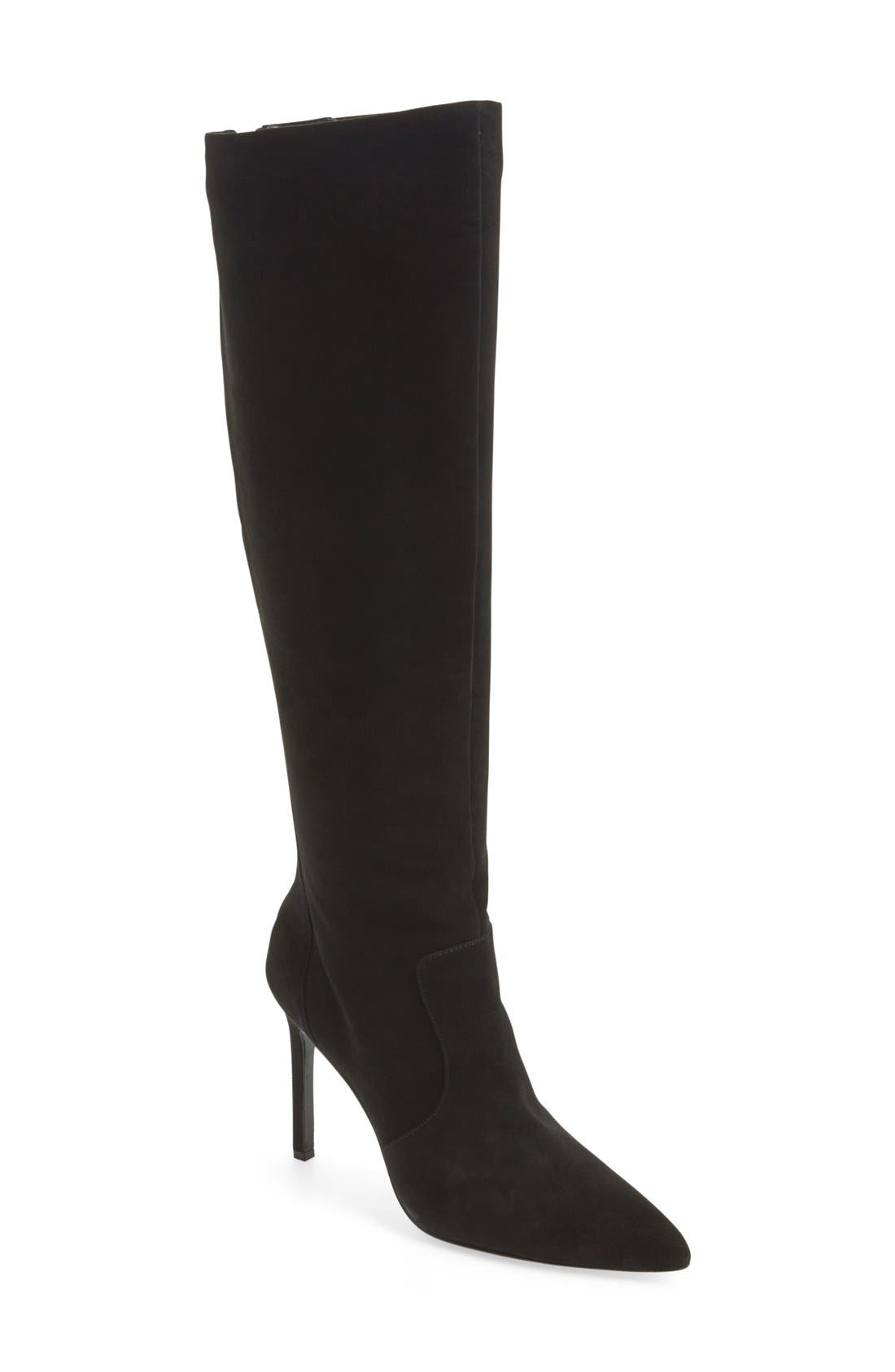 'Constance' Tall Boot, Main, color, BLACK SUEDE/ LYCRA