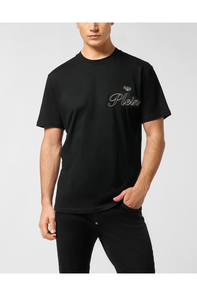 Jersey T-Shirt Roundneck Plein Men, Main, color, black/white