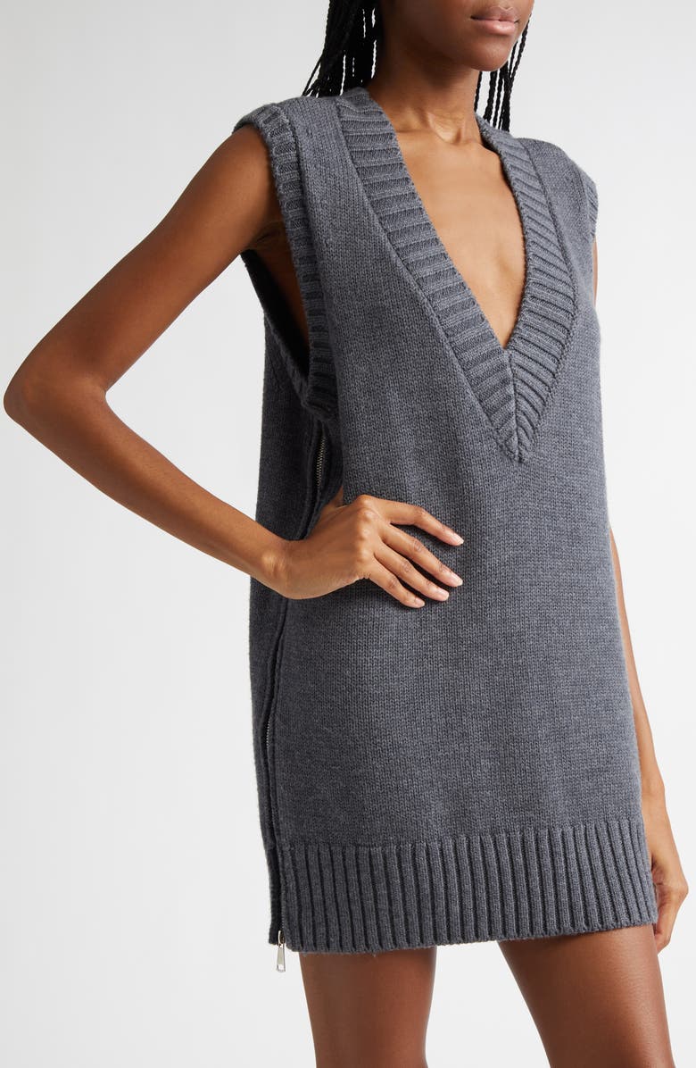 MONSE Boxy Longline Merino Wool Sweater Vest, Alternate, color, Charcoal