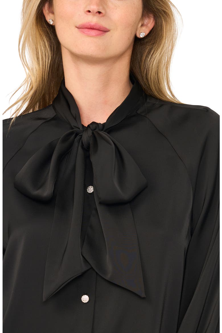Neck Tie Satin Raglan Blouse, Alternate, color, RICH BLACK