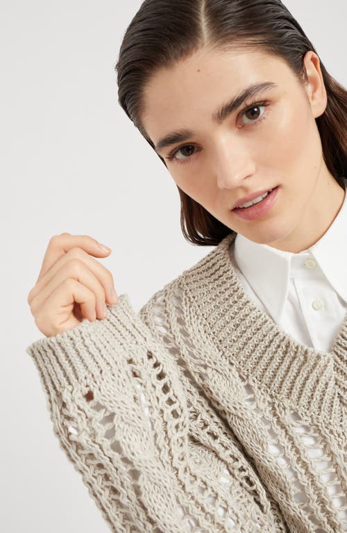 Brunello Cucinelli Cable & Mesh Sweater In Light Grey