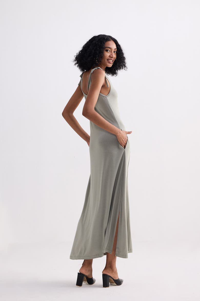 Tie-Detail Maxi Dress, Alternate, color, Light Olive