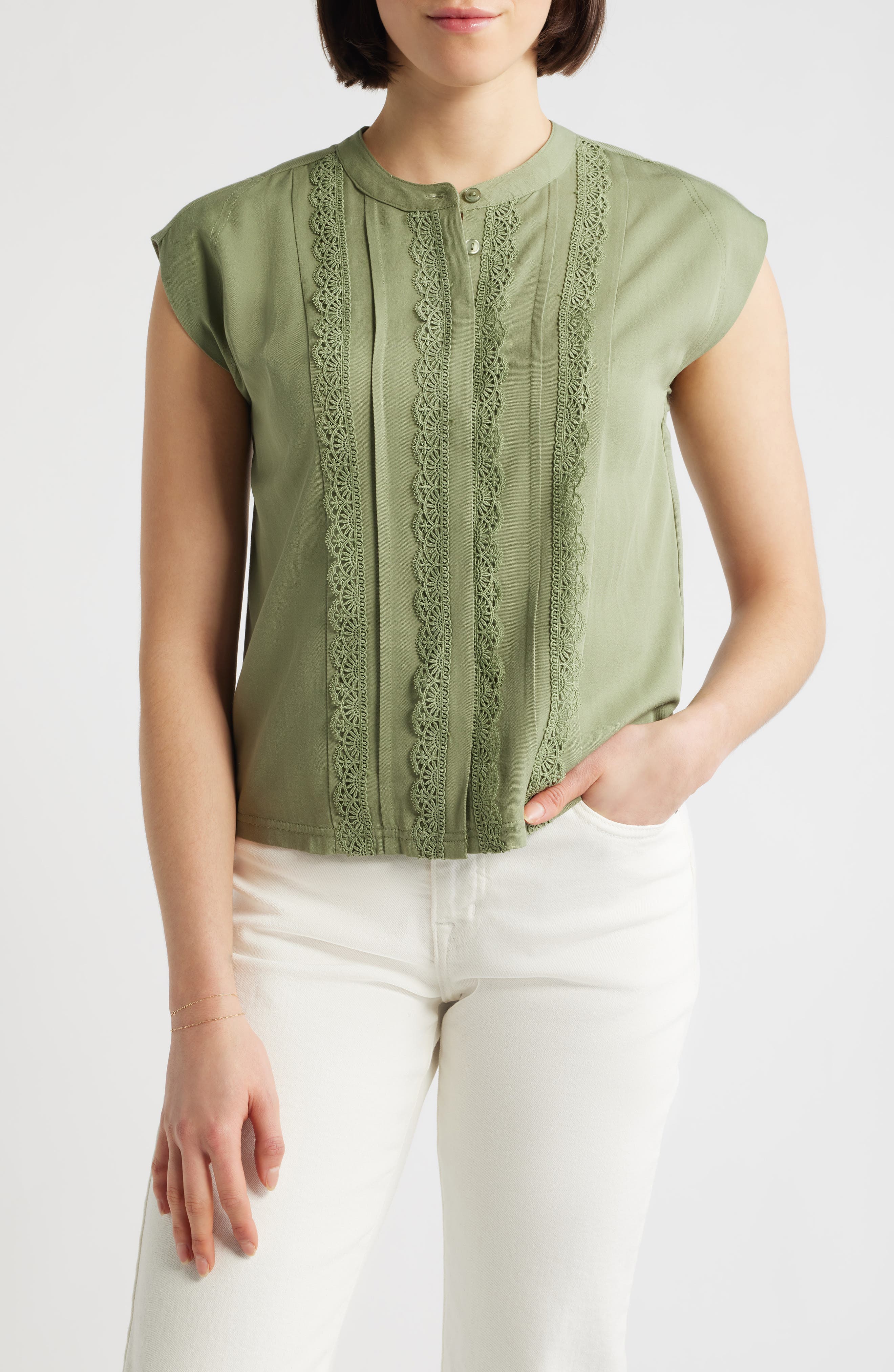 Embellished Cap Sleeve Button-Up Shirt - image 5