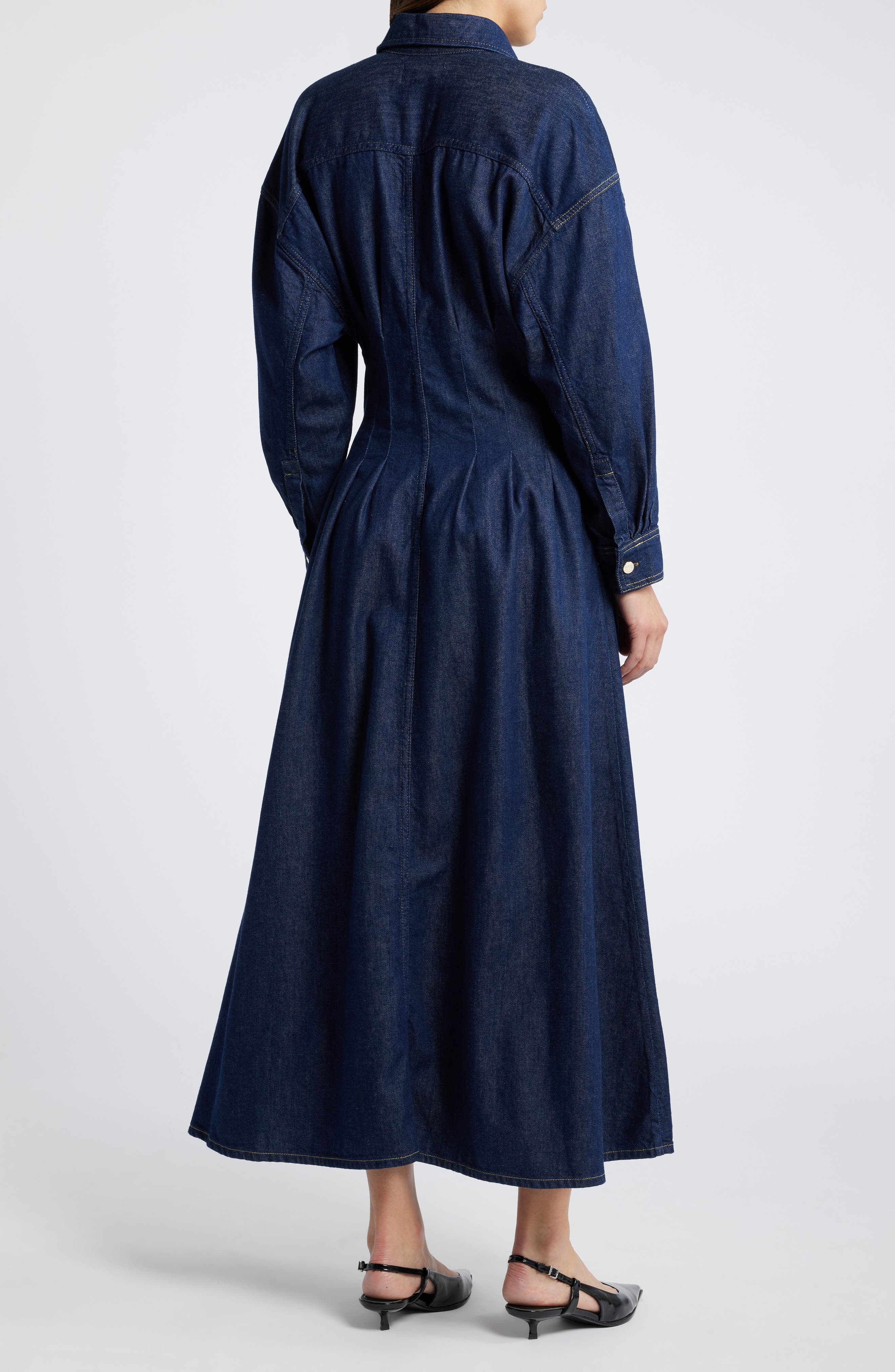 Nipped Long Sleeve Twill Maxi Dress - image 2