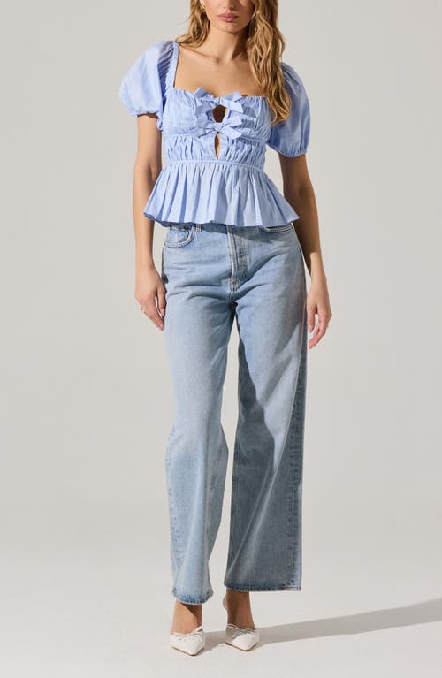 Astr The Label Smocked Peplum Shirt In Sky Blue