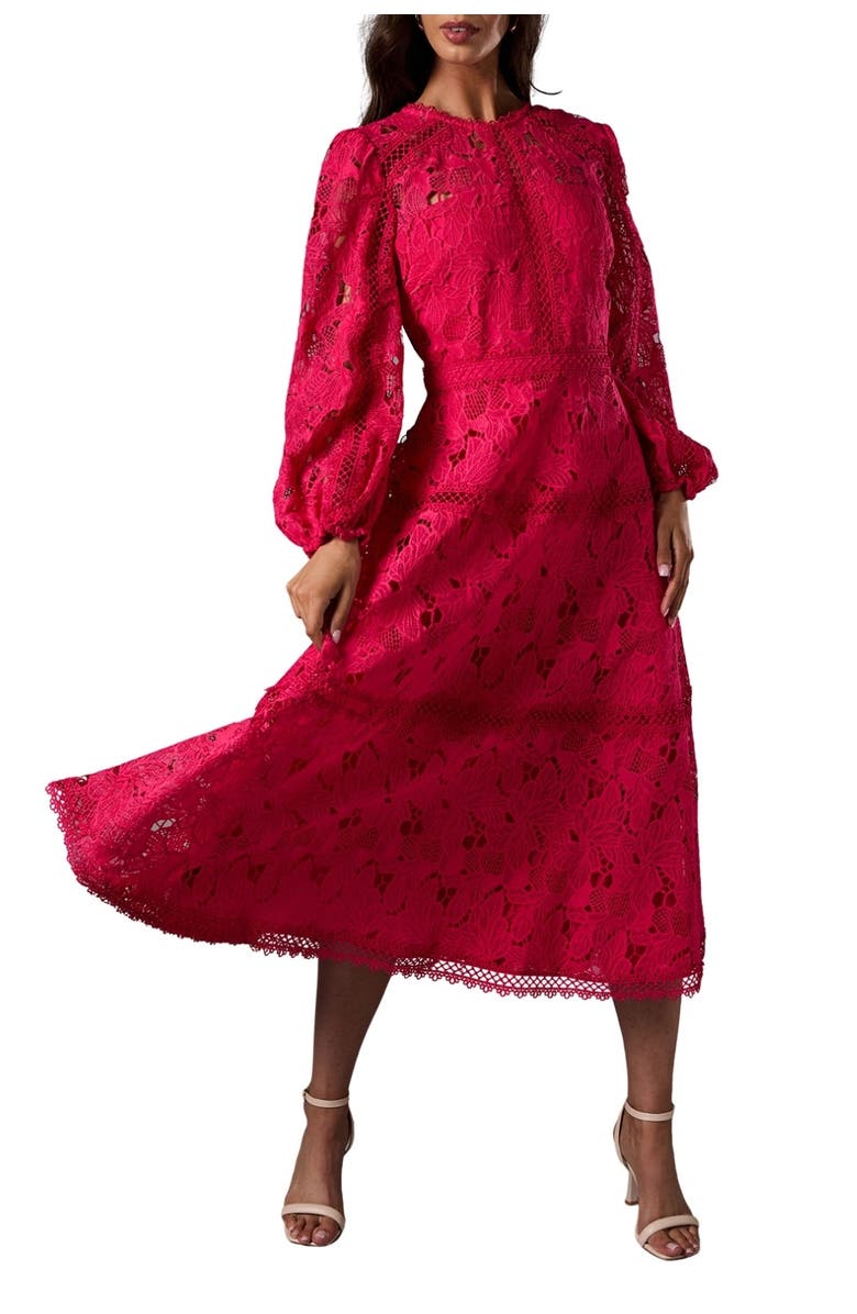 Coast Lace Panelled Long Sleeve Dress, Alternate, color, Raspberry