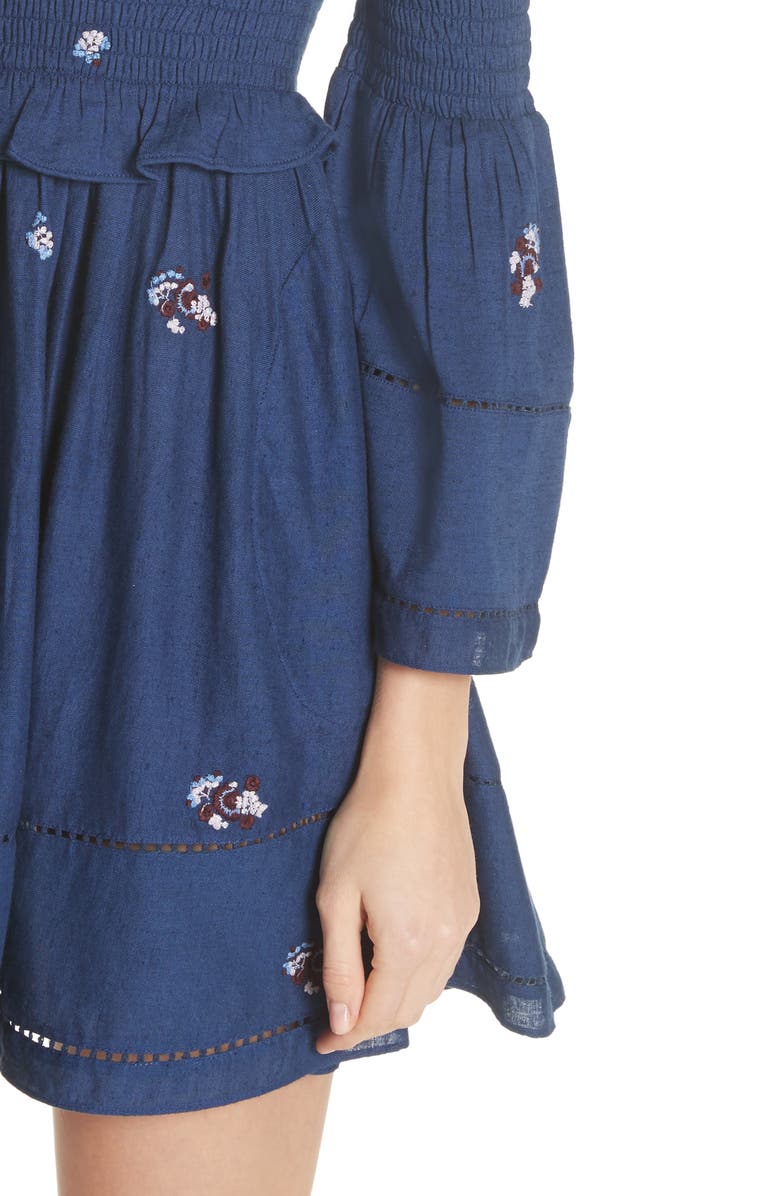 Free People Counting Daisies Embroidered Off the Shoulder Dress, Alternate, color,