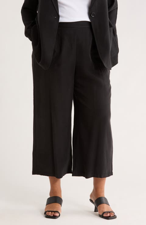 Brushed Twill Crop Wide Leg Pants (Plus)
