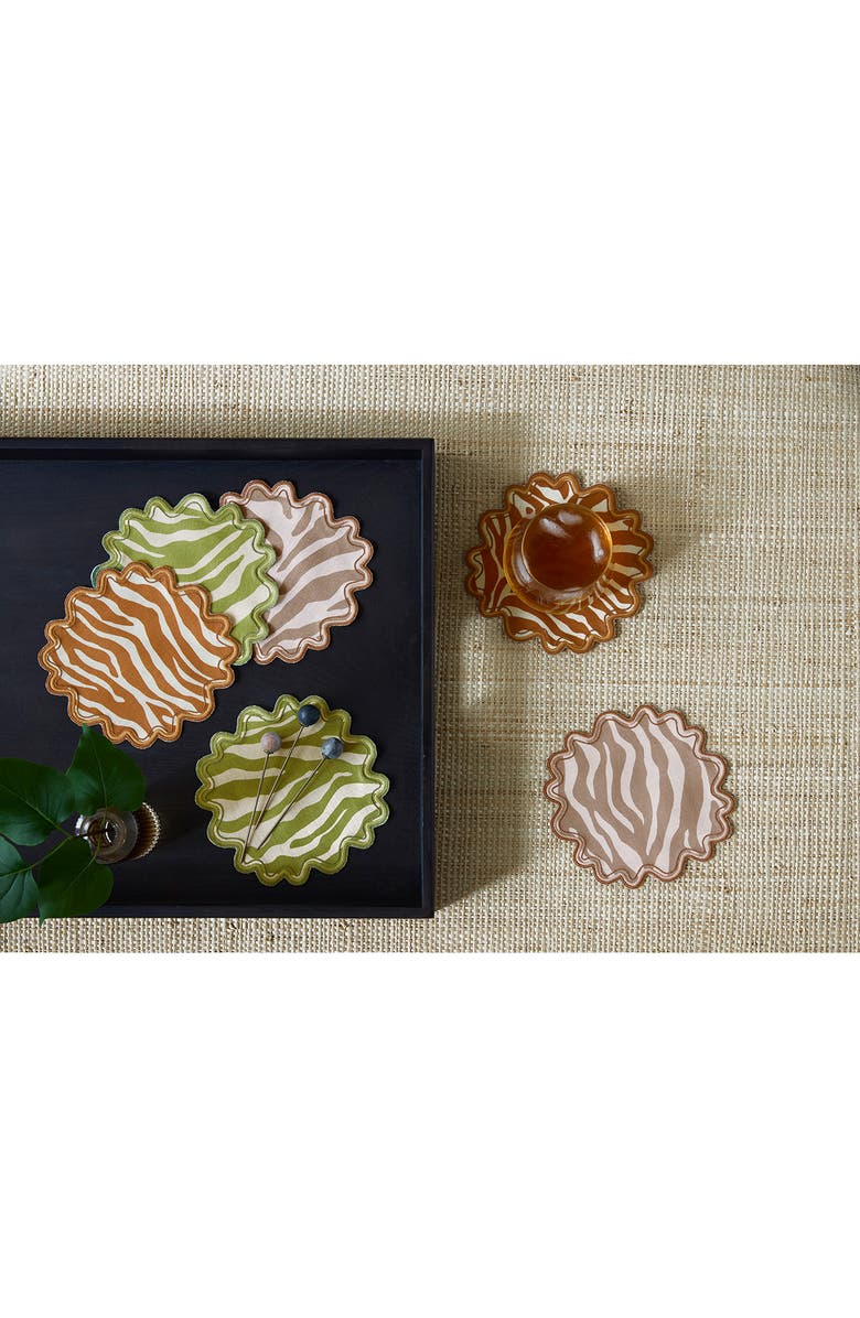 Matouk Regine Set of 4 Linen Zebra Stripe Linen Cocktail Napkins, Alternate, color, Coconut