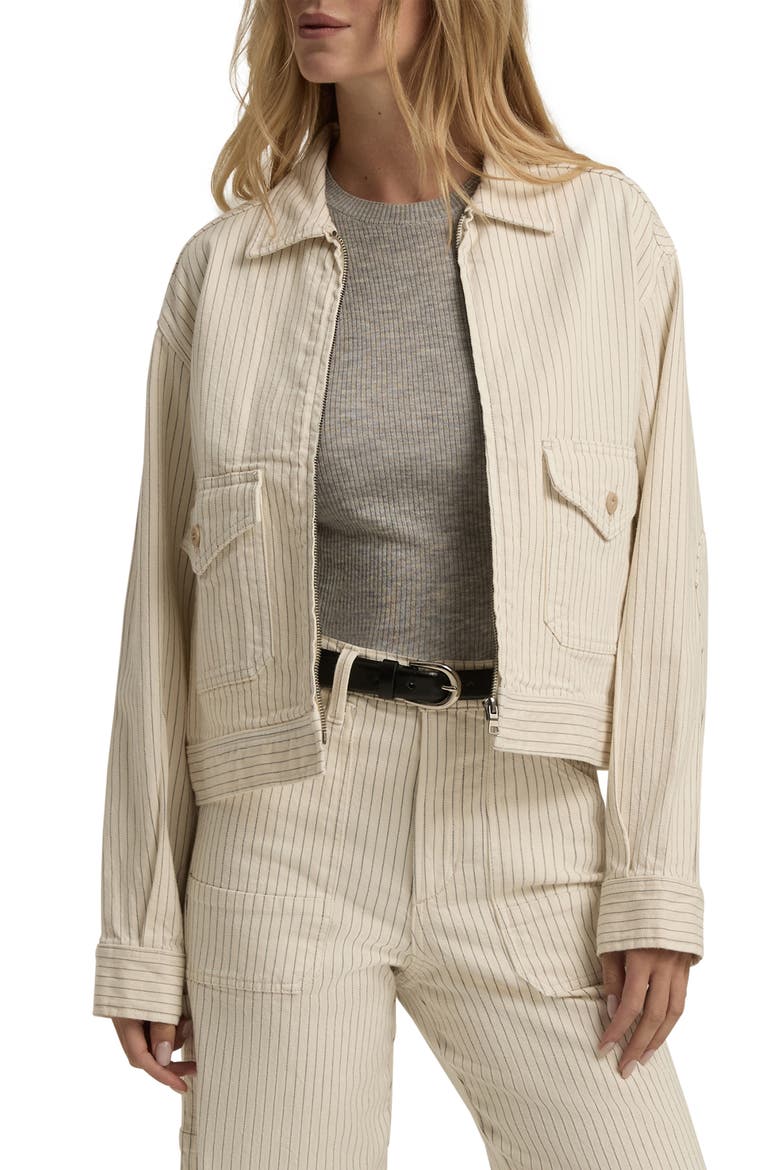 The Robert Pinstripe Stretch Cotton Trucker Jacket, Main, color, NEWPORT