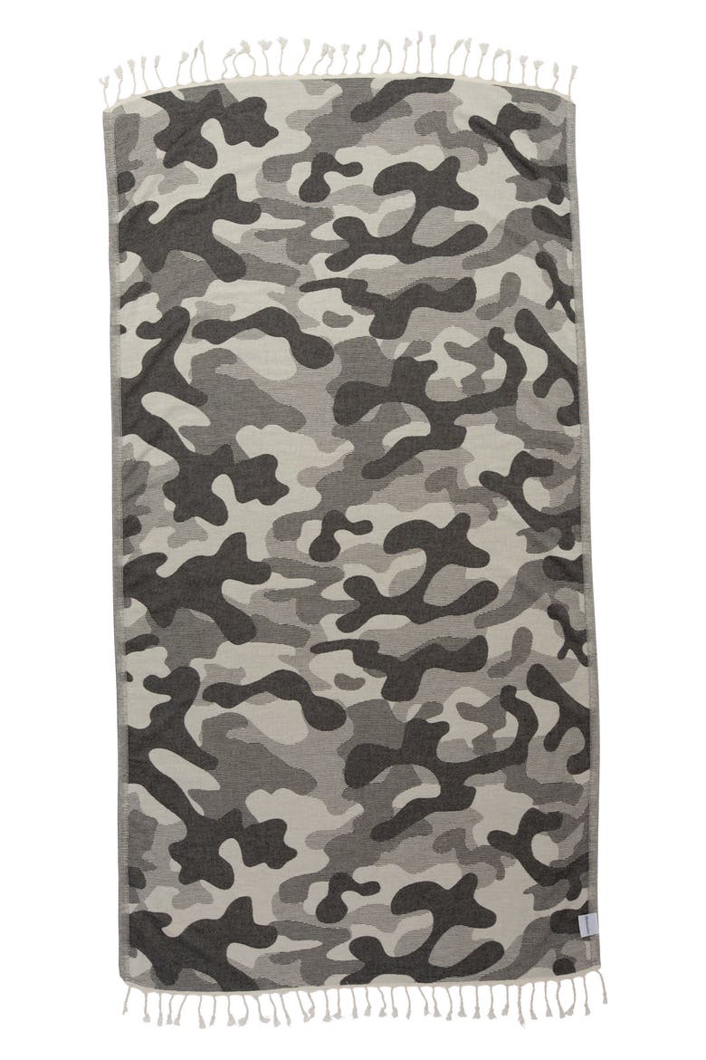 Camo Print Organic Sand Resistant Reversible Turkish Towel, Main, color, Black
