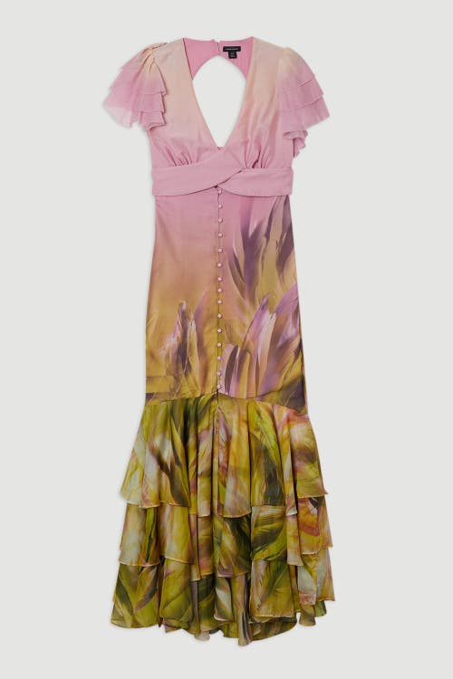 Karen Millen Button Through Ruffle Sleeve Maxi Dress In Multi