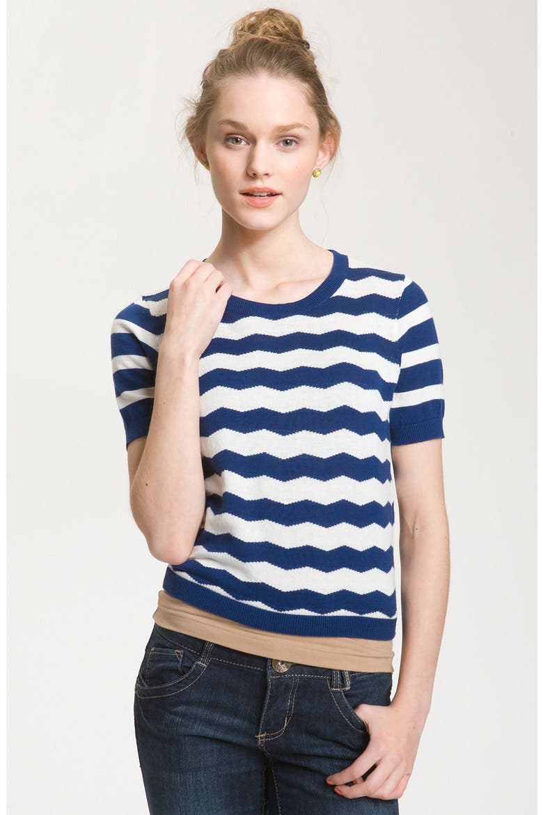 Twin Stripe Short Sleeve Sweater, Main, color, DOBSON ZAG BLUE- DEPTHS