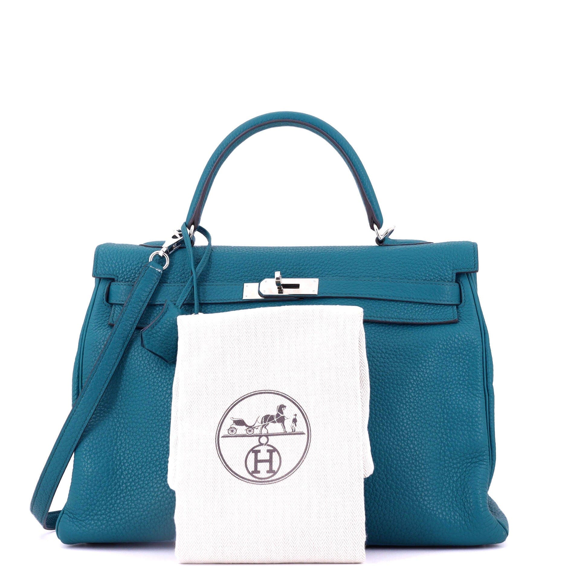 Pre-Owned Hermes Kelly Handbag Blue Clemence with Palladium Hardware 35, Alternate, color, Bleu Izmir