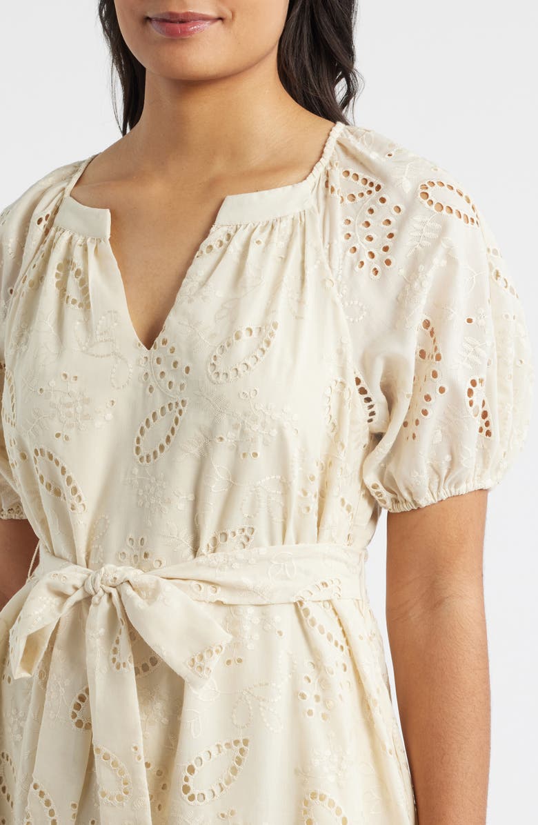 Julia Jordan Eyelet Puff Sleeve Minidress, Alternate, color, Ivory