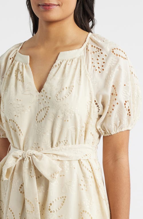 Julia Jordan Eyelet Puff Sleeve Minidress In Neutral