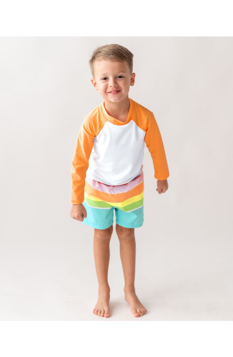 RuggedButts Boys UPF50+ Swim Trunks, Alternate, color, Island Rainbow Multi-Stripe