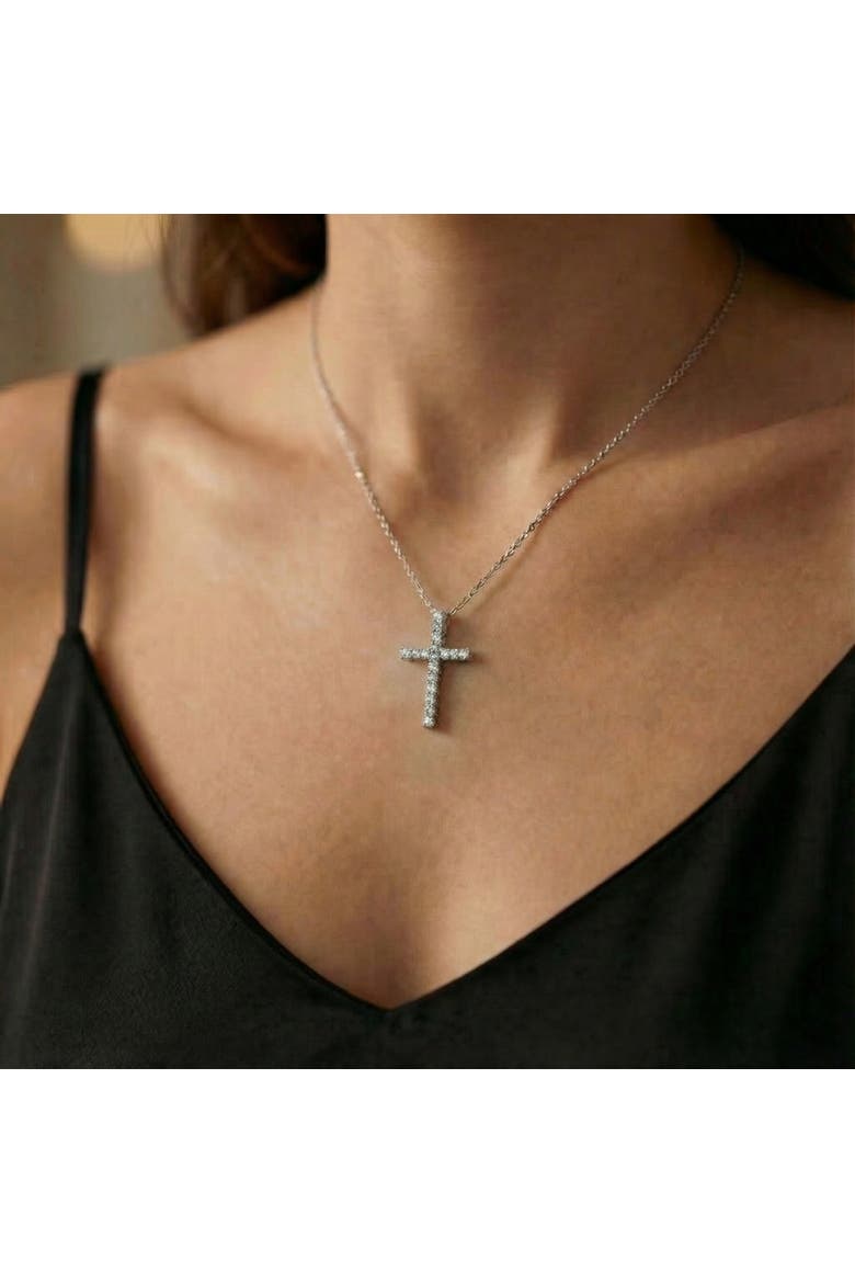 1Ct Diamond Cross Pendant 1 1/4" Tall Womens 14k Gold 18" Necklace Lab Grown, Alternate, color, 14k White Gold