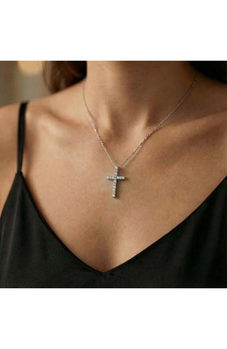 Bliss Diamond 1Ct Diamond Cross Pendant 1 1/4" Tall Womens 14k Gold 18" Necklace Lab Grown, Alternate, color, 14K White Gold