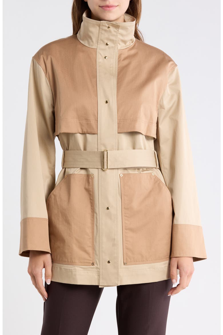 Cowala Belted Stretch Cotton Coat, Main, color, MEDIUM BEIGE