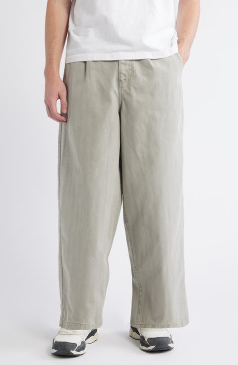 Herringbone Pleated Barrel Pants