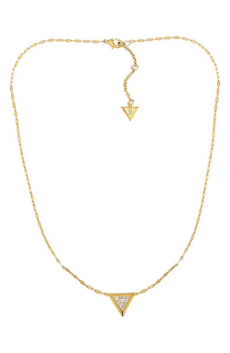 GUESS Pavé Cubic Zirconia Triangle Pendant Necklace, Main, color, Goldtone