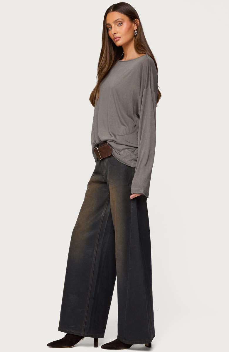 EDIKTED Oversize Semisheer Boat Neck Top, Alternate, color, Gray