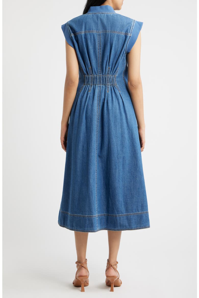 Pleated Denim Midi Dress, Alternate, color, MID BLUE