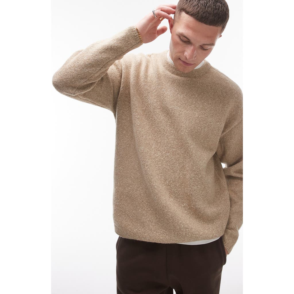 Topman Textured Crewneck Sweater in Stone