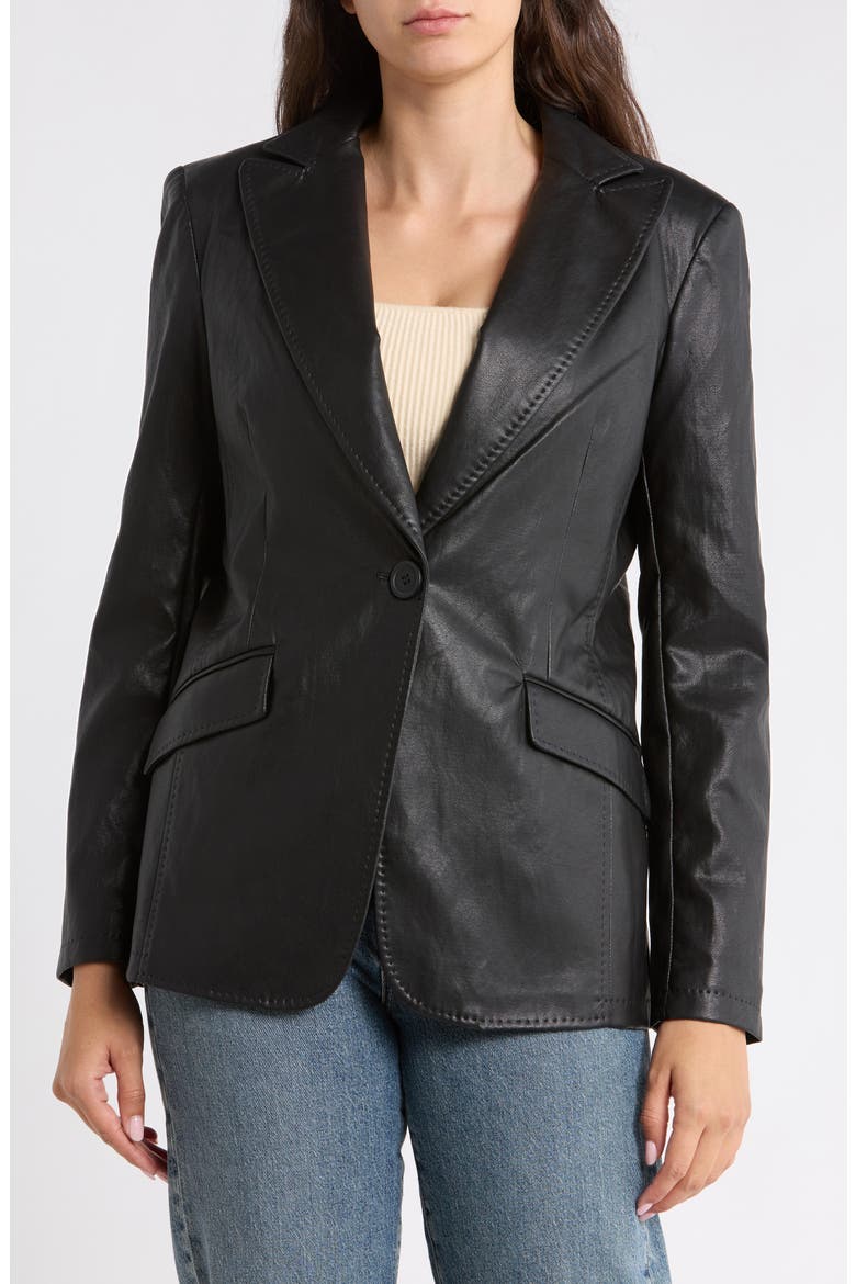 Faux Leather Blazer, Main, color, BLACK