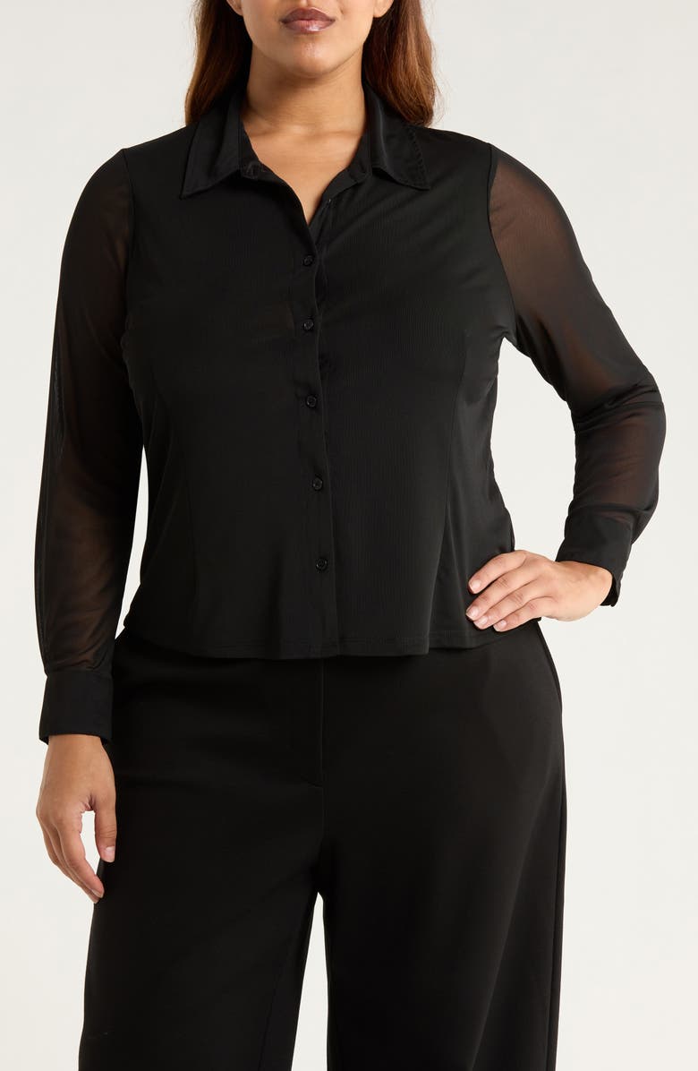 Sanctuary Mesh Button-Up Shirt, Main, color, Black