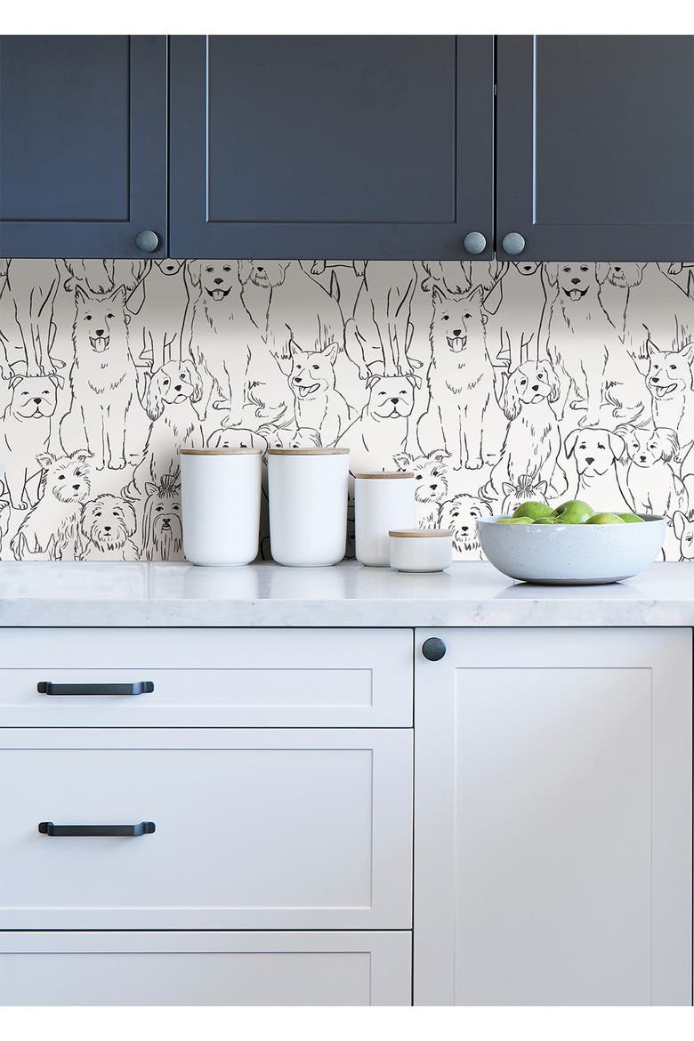Black & White Paws On Peel & Stick Wallpaper, Alternate, color, WHITE