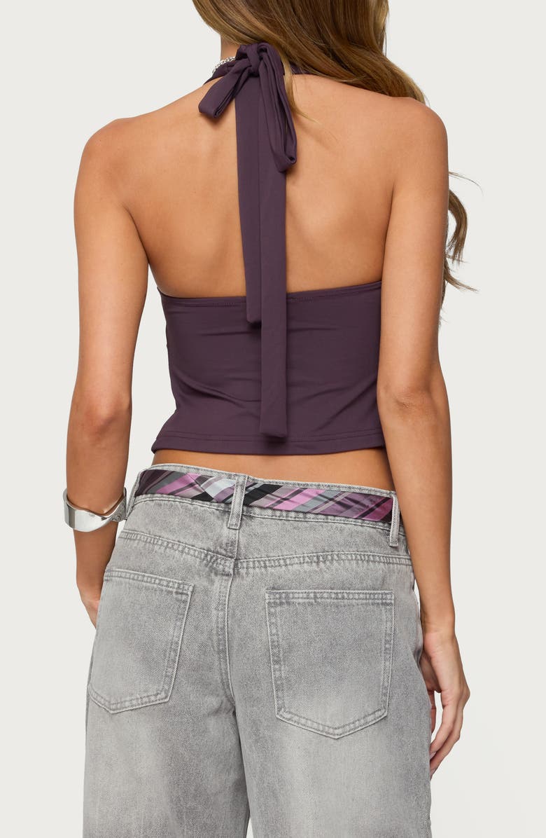 EDIKTED Prima Twist Split Front Halter Crop Top, Alternate, color, Purple