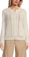 Lands' End Pointelle Crew Neck Cardigan Sweater