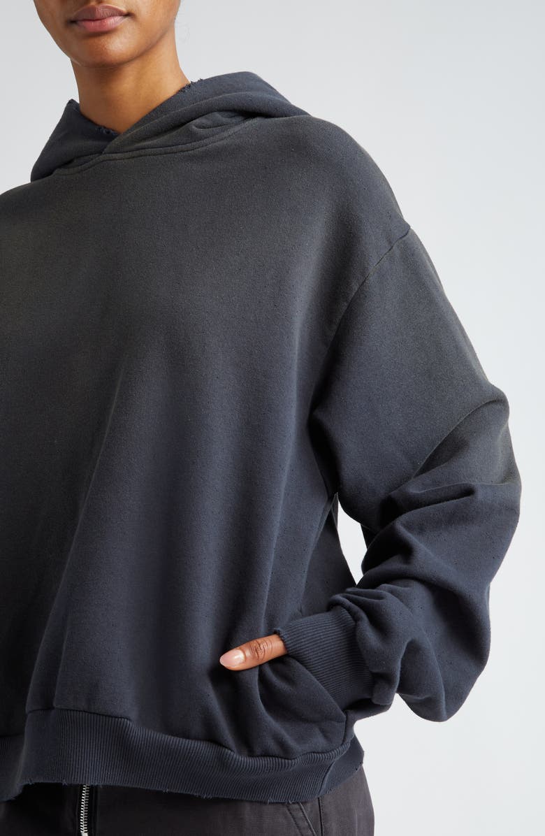 Acne Studios Franziska Distressed Cotton Blend Fleece Logo Graphic Hoodie, Alternate, color,