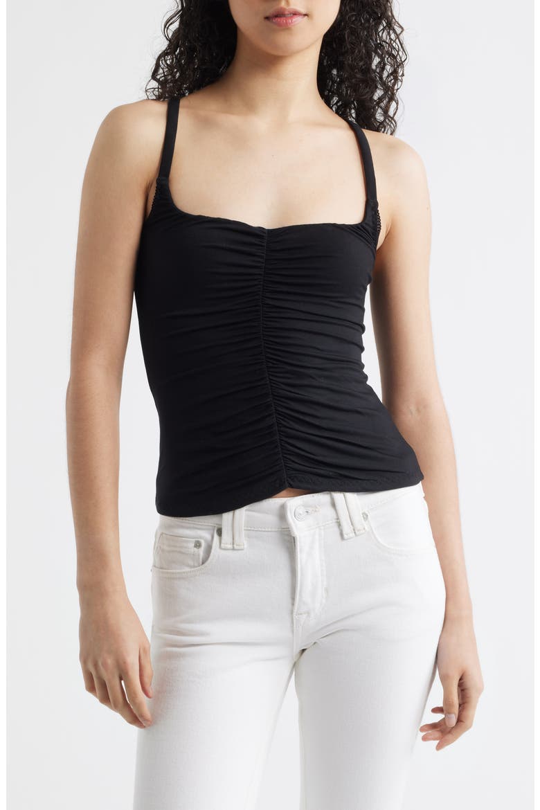 Shimmer Shimmer Ruched Crossback Camisole, Main, color, BLACK
