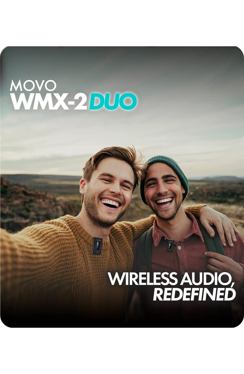 MOVO WMX-2-DUO Dual Wireless Lavalier Microphone System with Charging Case for Cameras, Alternate, color, Black