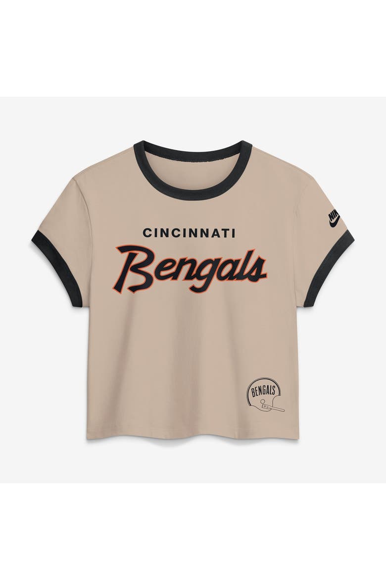 Women's Nike Cream Cincinnati Bengals Rewind Ringer Mod Cropped T-Shirt, Main, color, Cream