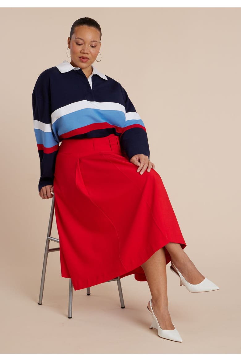 Pleated Belted Midi Skirt, Alternate, color, RED