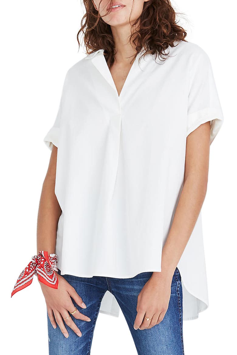 Courier Button Back Shirt, Main, color, PURE WHITE