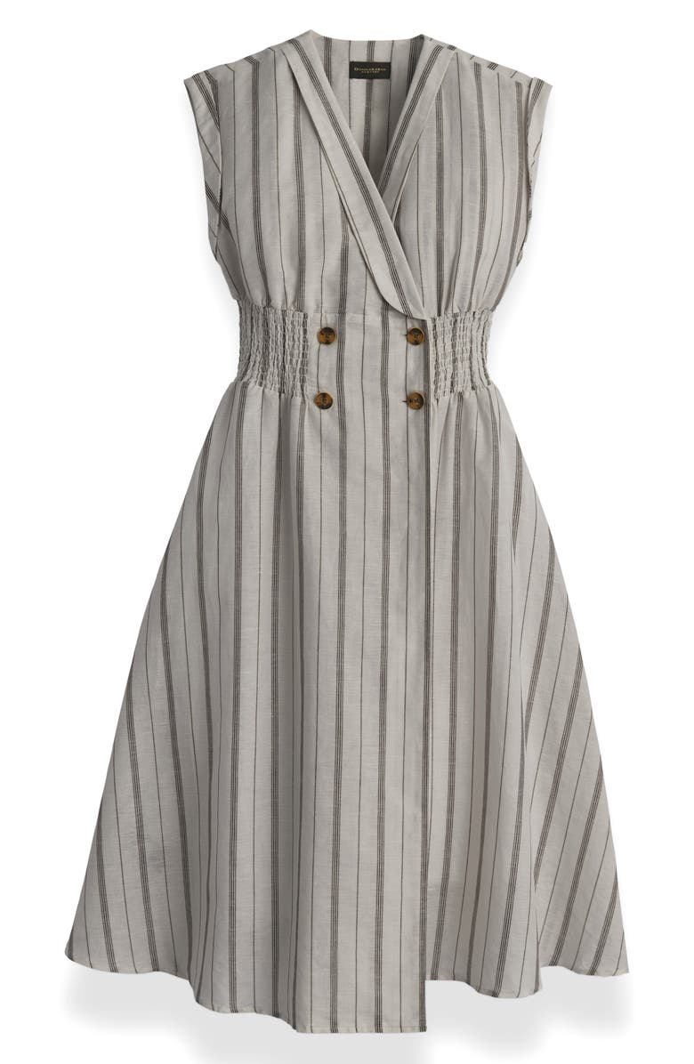 Donna Karan New York Stripe Linen & Cotton Flare Dress, Alternate, color, Cream Multi