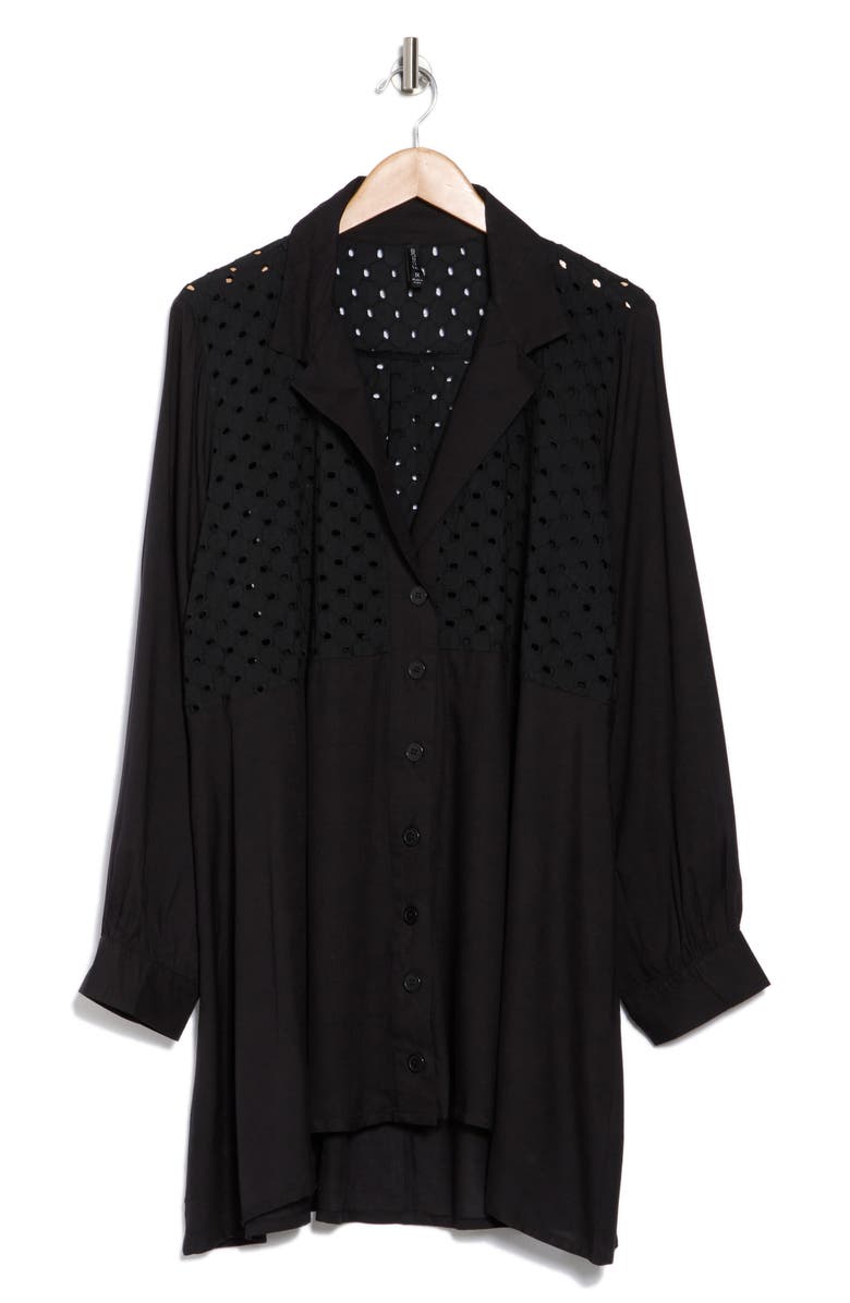BOHO ME Eyelet Button-Up Shirt, Alternate, color, Black