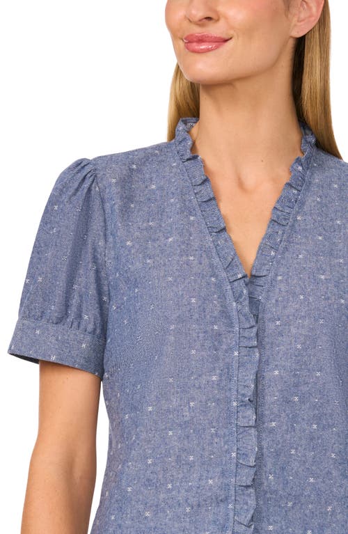 CECE CECE RUFFLE TRIM CHAMBRAY BUTTON-UP TOP 