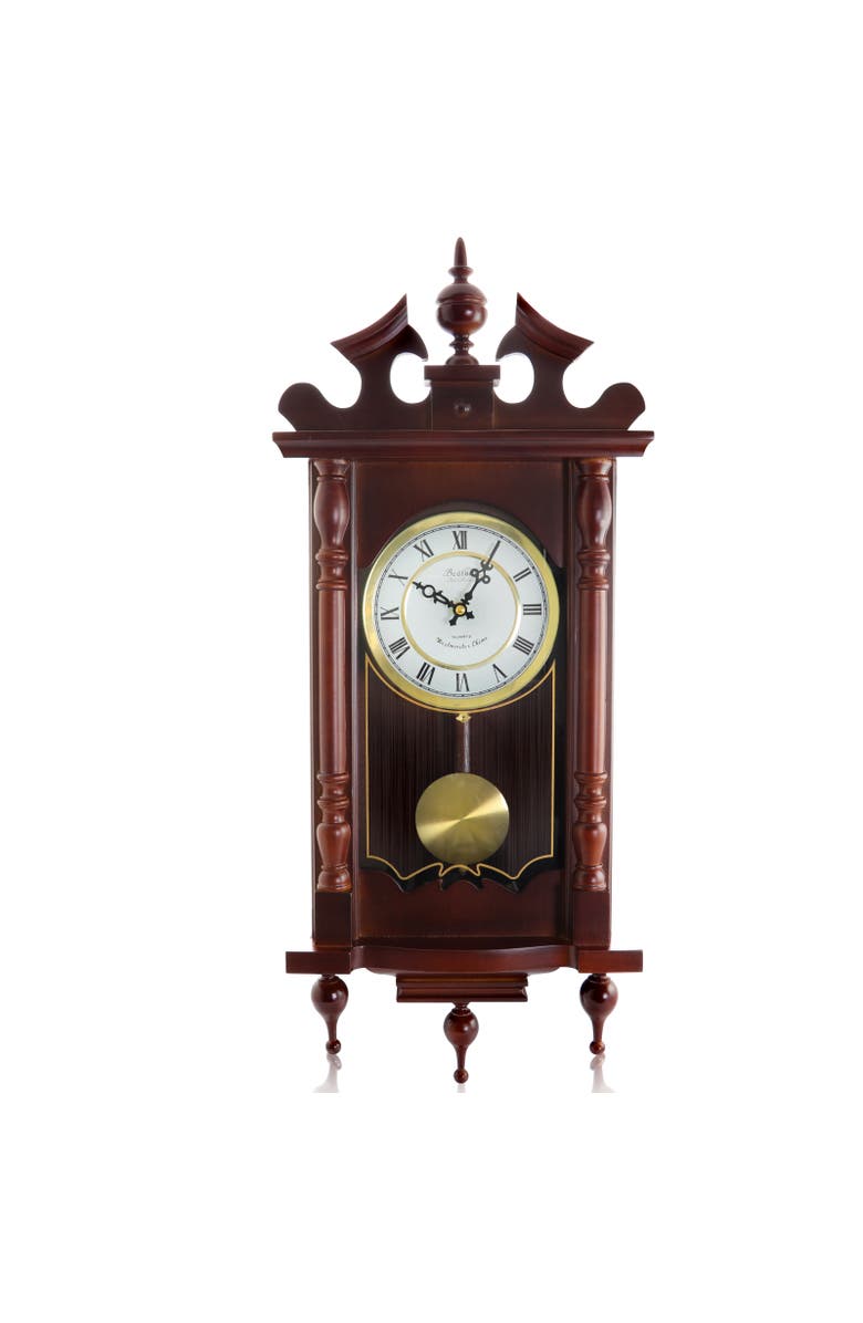 Bedford Clock Collection Classic 31in Chiming Pendulum Wall Clock, Main, color, Cherry Oak