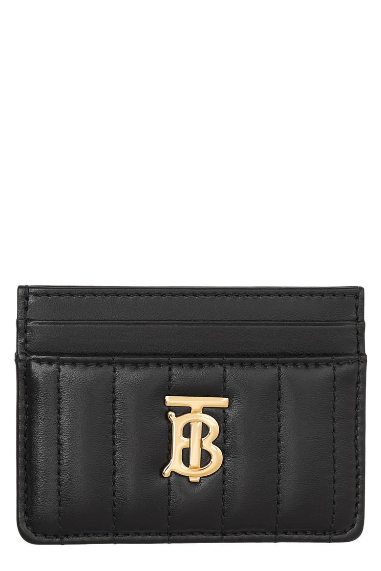 Lola Quilted Leather Card Case, Main, color, BLACK / LIGHT GOLD